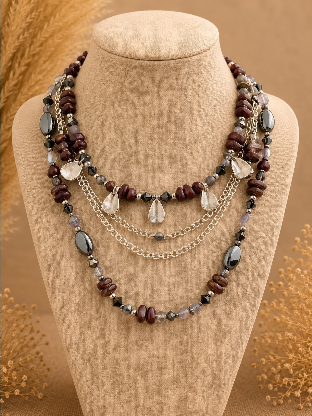 Premier Designs Convertible Beaded Silvertone Necklace NEW 25"-40" #672